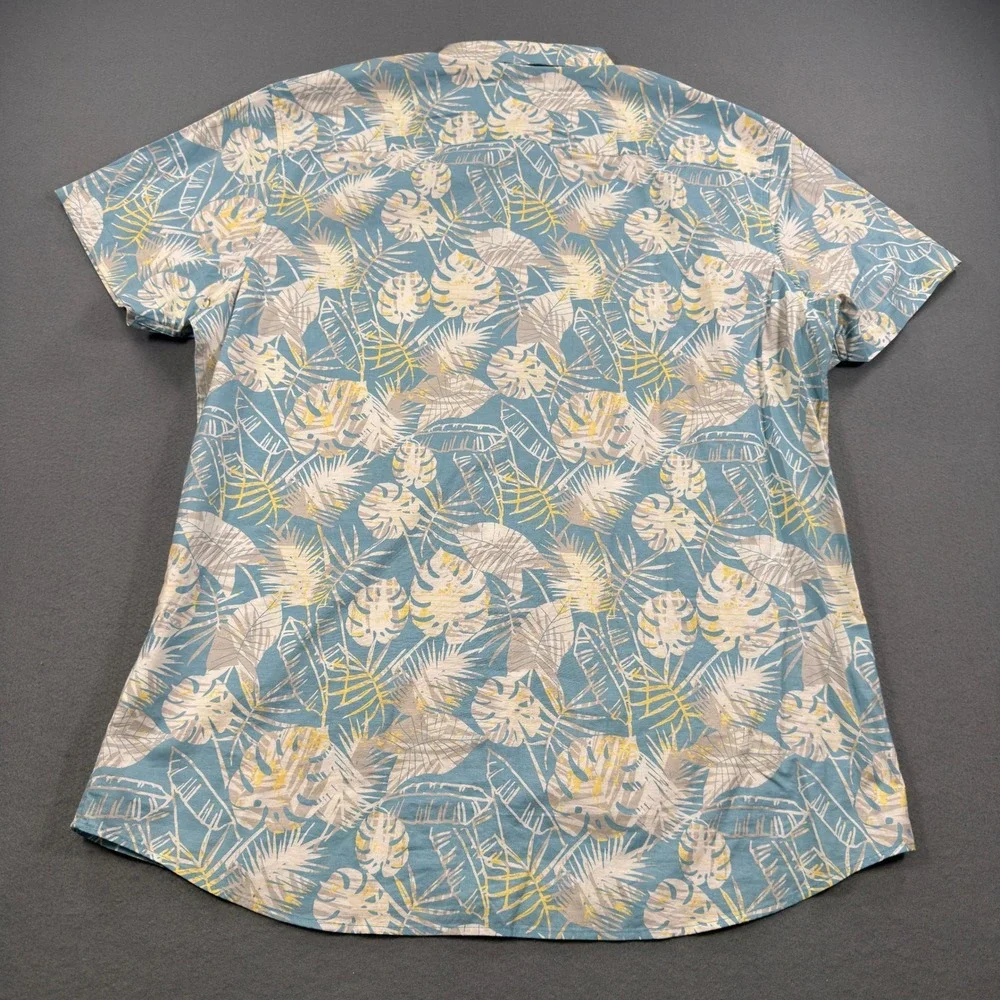 Travis Mathew Mens XXL Blue Tropical Monstera Palm Short Sleeve Button Up Shirt - Picture 5 of 8